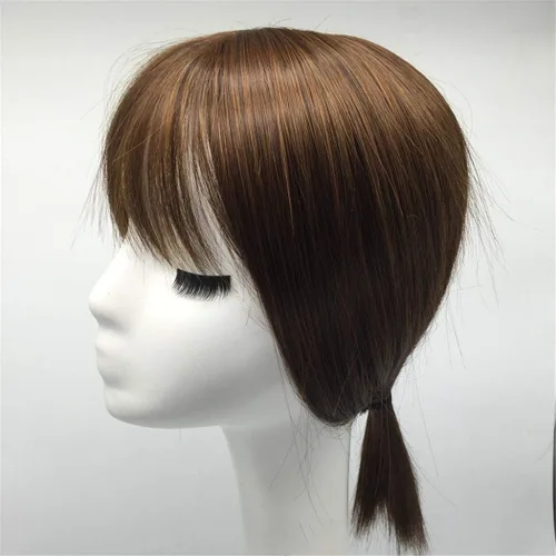 Miniatura 2 de LXUE Toppers de pelo de 14 pulgadas con flequillo, marrón claro, grueso, fibra sintética, clip, moderno, grande, para cabello fino