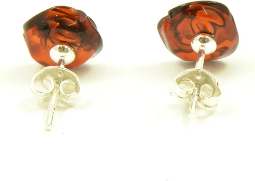 Miniatura 6 de Aretes de plata de ley con rosa de ámbar báltico auténtico, hechos a mano con ámbar báltico auténtico