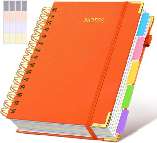 Miniatura 36 de Cuaderno universitario de espiral con tapa dura de cuero de 8 x 10 pulgadas, con pestañas separadoras extraíbles, para 5 materias, a rayas; diario