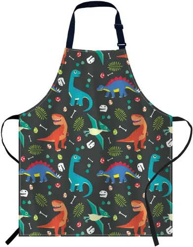 oFloral Delantal de dinosaurio colorido unisex ajustable babero, delantal de chef de cocina, delantal de cocina para mujeres y hombres, para cocina