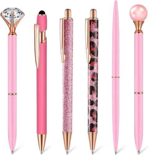 Miniatura 15 de Qeeenar Juego de 6 bolígrafos de bola de metal con cristales de diamante para diario, bonitos y brillantes, elegantes artículos de papelería, tinta