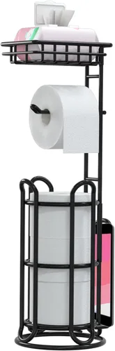 Miniatura 11 de Soporte para papel higiénico, dispensador de rollo de papel higiénico con estante para almacenamiento de baño, sostiene megarrollos de reserva