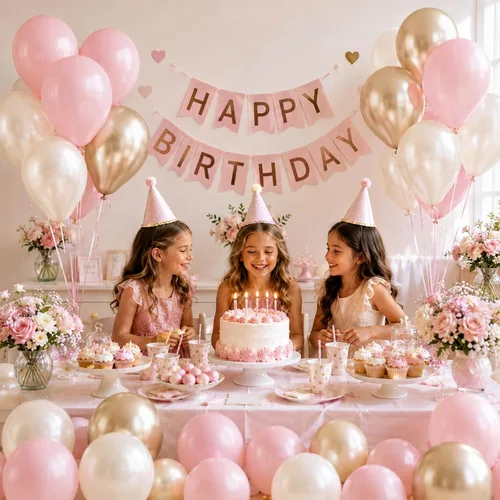 Miniatura 5 de Globos de látex blanco dorado rosa claro, 35 piezas