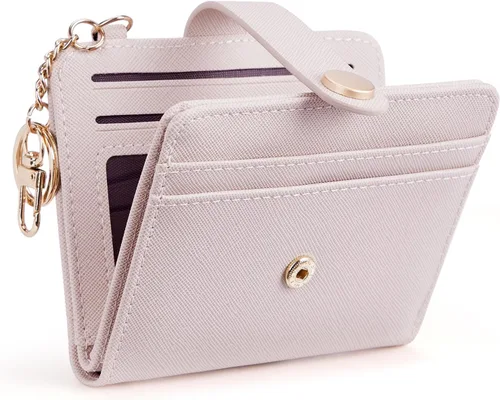 Miniatura 33 de POIUGOYA Billetera delgada para mujer, con bloqueo RFID, plegable, tarjetero con cremallera y bolsillo para monedas, ventana para identificación