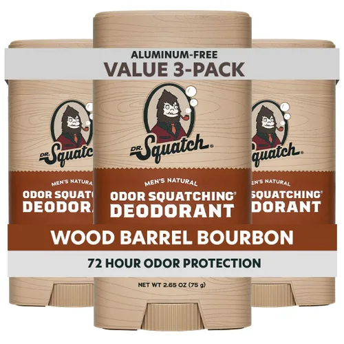 Dr. Squatch Desodorante Natural para Hombres Paquete de 3 Wood Barrel Bourbon – Desodorante Eliminador de Olores para Hombres Sin Aluminio (2.65 oz,