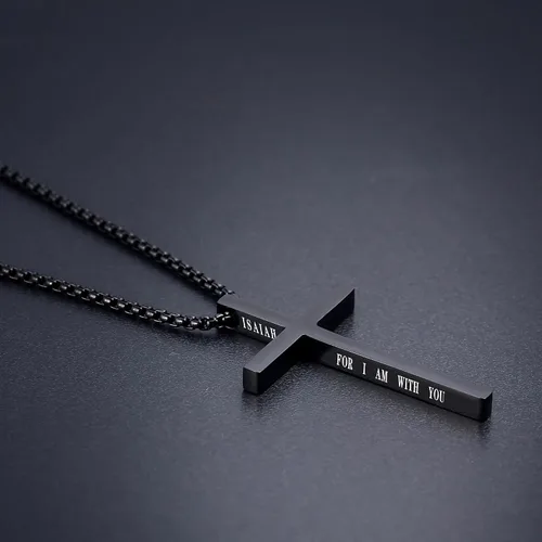 Miniatura 23 de Collar de cruz para hombre, regalo de Navidad, colgante de cruz, versículo bíblico, collares de acero inoxidable