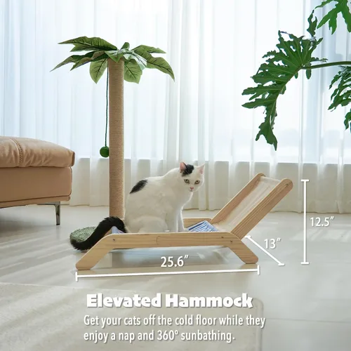 Miniatura 3 de PETKARAY Poste rascador para gatos con silla de playa para gatos, poste rascador de palmera de 36 pulgadas de alto, rascador de sisal grande