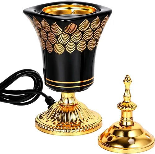 Amosfun Quemador de incienso eléctrico, estilo árabe, incensario, hogar, oficina, decoración de mesa, yoga, spa, aroma, ornamento, enchufe de EE. UU