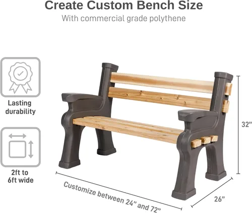 Miniatura 3 de RTS Home Accents Extremos de banco de longitud personalizada ligeros para interiores o exteriores con respaldo y reposabrazos