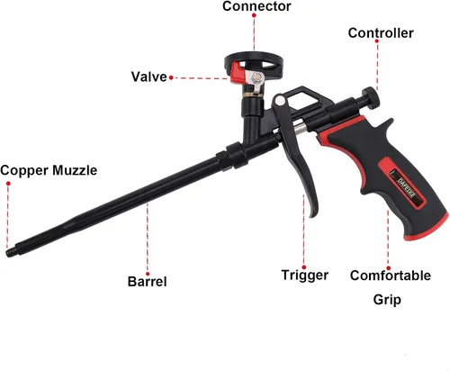 Miniatura 2 de Pistola de espuma en aerosol, pistola de espuma expandible, pistola dispensadora de espuma profesional de teflón, menos limpiador, rociador de Negro