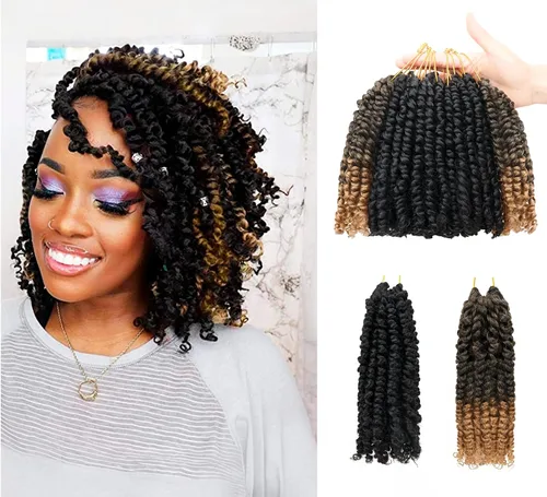 Miniatura 15 de Paquete de 8 paquetes de cabello de ganchillo Passion Twist de 6 pulgadas, rizos bohemios pretrenzados previamente trenzados, negro natural 1B