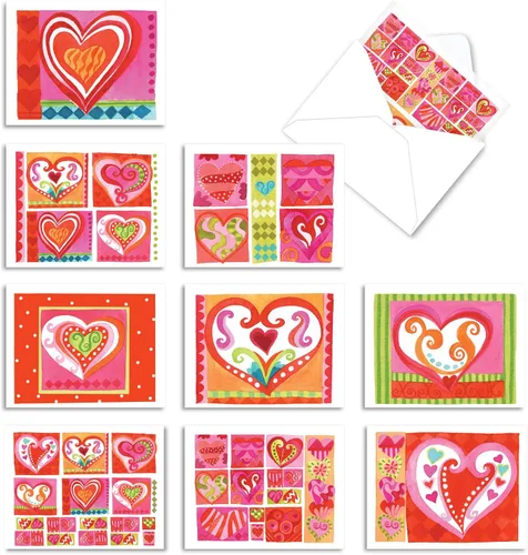 The Best Card Company - 10 tarjetas de notas de corazón en blanco en caja (4 x 5.12 pulgadas) - Surtido de tarjetas de amor sinceras para todas las