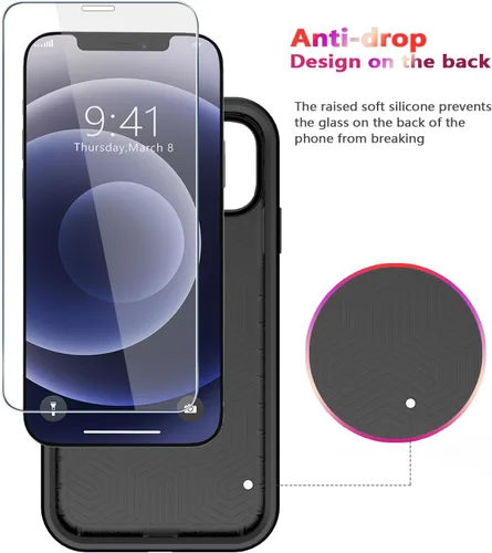 Miniatura 6 de Diverbox - Funda para iPhone 12 a prueba de golpes y caídas, protector de pantalla de vidrio templado, funda protectora de alta resistencia