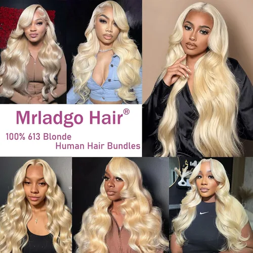 Miniatura 6 de Extensiones de cabello humano ondulado rubio 613 de 12 pulgadas, 100% sin procesar, grado 14A, cabello humano virgen brasileño sin procesar, 1