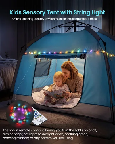 Miniatura 2 de Casa de juegos para niños fácil de instalar con bonita tira de luces LED y 3 aberturas grandes, carpa de juego portátil para niños y habitación