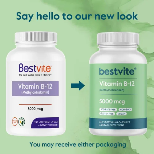 Miniatura 7 de BESTVITE Vitamina B12 (metilcobalamina) 5000mcg (240 cápsulas vegetarianas) (metilo B12) - Sin estearatos - Vegano - Sin OMG - Sin gluten