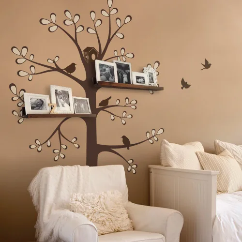 Miniatura 2 de Simple Shapes - Adhesivo para pared de árbol con pájaros (tamaño pequeño (aprox.): 51 pulgadas de ancho x 88 pulgadas de alto, esquema B