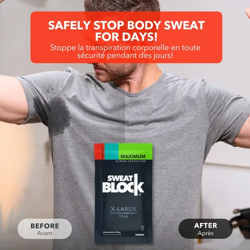 Miniatura 3 de SweatBlock Clinical Strength XL - Toallitas antitranspirantes para hombres y mujeres, protección contra el sudor para manos, pies, axilas y cuerpo