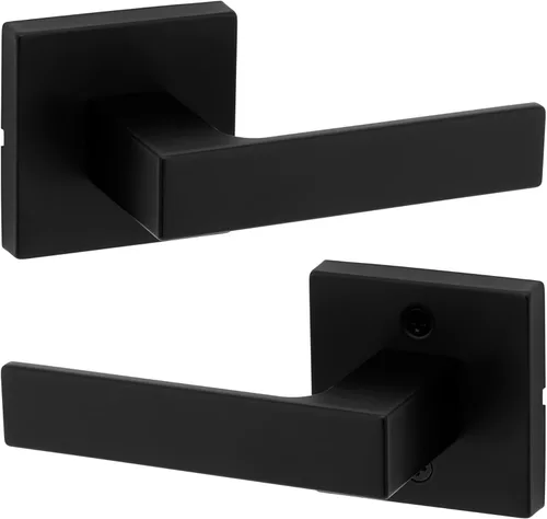 Kwikset Singapore - Manija para puerta de paso interior, palanca para puertas de armario y pasillo, manija reversible sin bloqueo, color negro mate,