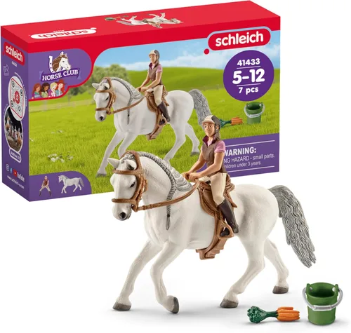 Schleich Horse Club - Juego de 7 piezas de jinete y caballo con accesorios, figura realista de jinete y yegua Lipizzaner, juguetes divertidos para