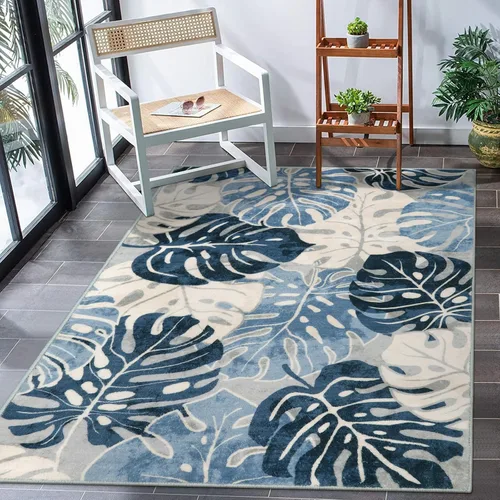 Miniatura 30 de Wonnitar Leaf - Alfombra de cocina de 2x3 pies, alfombra azul pequeña para baño, alfombra decorativa lavable para mesita de noche, planta