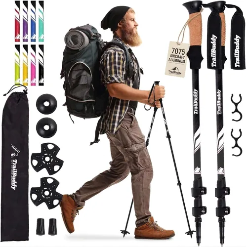 Miniatura 17 de TrailBuddy Bastones de senderismo plegables para niños, paquete de 2 bastones de senderismo para senderismo, camping y mochilero, bastones de Azul