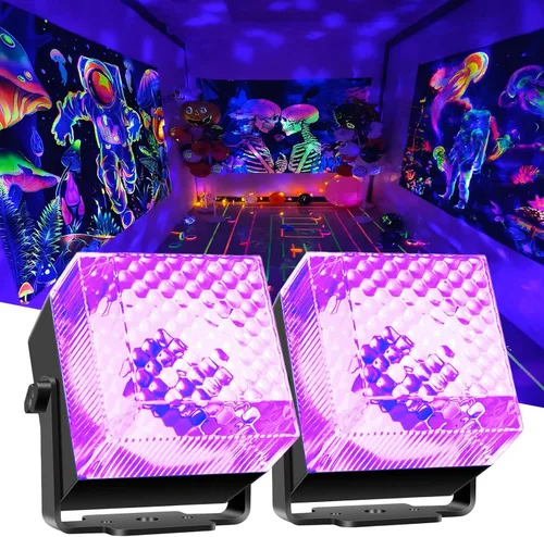 Miniatura 9 de Luces de fiesta de discoteca 2 en 1 con luz negra, luz de bola de discoteca UV de 10 W con luz estroboscópica activada por sonido, luces de fiesta