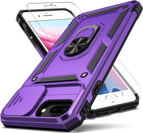 Miniatura 8 de Funda para iPhone 8 Plus, para iPhone 7/6 Plus, con cubierta deslizante para cámara + protector de pantalla HD, soporte de anillo giratorio de grado