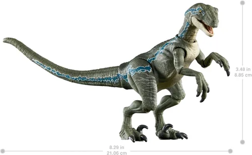 Miniatura 5 de Mattel Jurassic World Hammond Collection - Figura de acción de dinosaurio, velociraptor 'azul' dinosaurio juguete con articulación