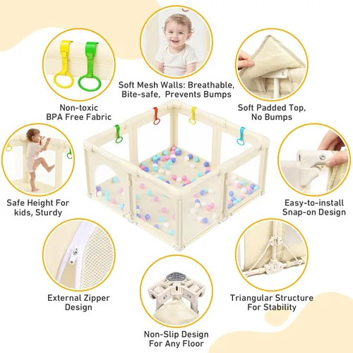 Miniatura 7 de Baby Playpen Foldable Playpen for Babies and Toddlers, Large Playpens Portable Play Pen Play Yard for Kids Fence Indoor Outdoor Travel 4 Handlers 50