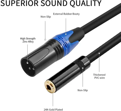 Miniatura 2 de Cable macho de 1/8 a XLR, cable adaptador de convertidor de audio macho TRS estéreo hembra de 0.138 in (1/8 pulgadas) - 1 pie/11.8 in