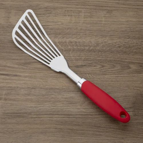 Miniatura 5 de Espátula de pescado de acero inoxidable 304, delgada y flexible ranurada con mango ergonómico antideslizante, espátula de metal para peces, huevos