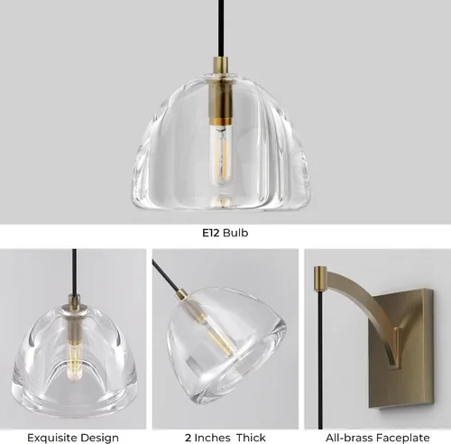 Miniatura 3 de Juego de apliques de pared de cristal de 2,7 pulgadas, apliques sólidos transparentes para interiores, lámparas doradas modernas de lujo, lámpara
