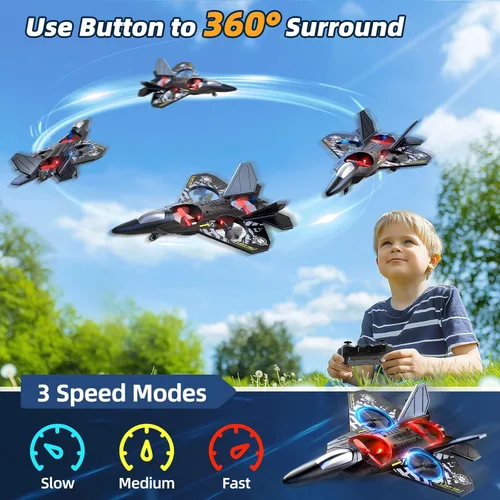 Miniatura 3 de Avión de control remoto de espuma MSKOLER para niños de 8 a 12 años, avión RC de 2.4 GHz con luces coloridas, volteretas de 360° y giros Gris