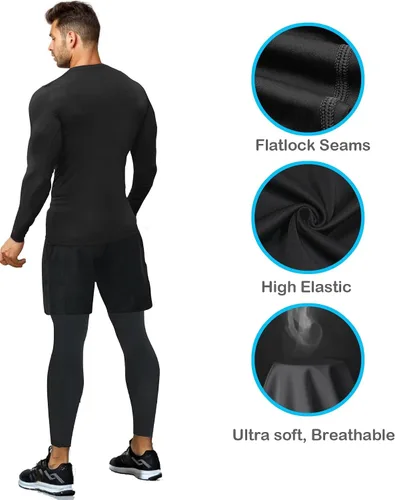 Miniatura 4 de Paquete de 456 camisas de compresión para hombre, manga cortalarga, atléticas para clima frío, camiseta para entrenamiento deportivo