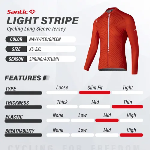 Miniatura 58 de Santic - Camiseta de ciclismo para hombre, manga larga, reflejante, cremallera completa, con bolsillos