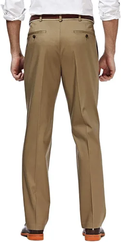 Miniatura 3 de Haggar - Pantalón con parte delantera plana de cintura ampliable de ajuste clásico caqui sin plancha de alta calidad para hombre, tallas regular