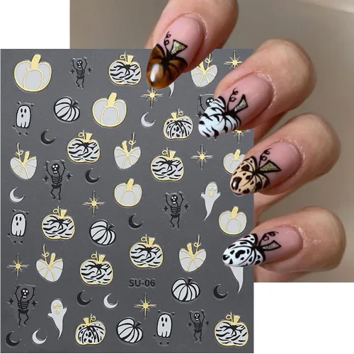 Miniatura 6 de 8 hojas de calcomanías de uñas de Halloween para arte de uñas, LPOODDNU de Halloween, calcomanías de uñas autoadhesivas 3D, suministros de arte