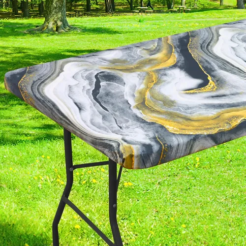 Miniatura 53 de Smiry Mantel cuadrado para mesa de pícnic, impermeable, elástico, ajustable, para campamento, protector de vinilo con parte trasera de franela Beige