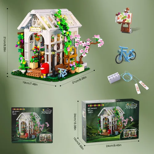 Miniatura 9 de HOGOKIDS Juego de construcción de casa de flores con luz LED, 1332 piezas de juguete de construcción de casa de jardín con flores, plantas
