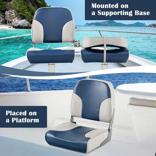 Miniatura 2 de Goplus Asientos para barco con respaldo bajo/alto, asiento plegable para barco con tornillos de acero inoxidable y bisagras de aluminio, acolchado