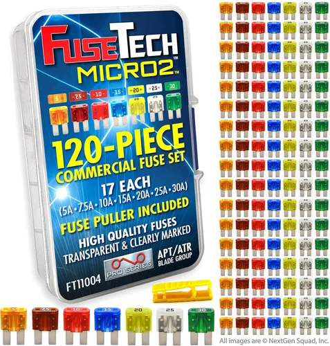 Micro2 APT ATR 120 piezas surtidas de fusibles comerciales para automóviles (119 fusibles de hoja + extractor de fusibles) 5A 7.5A 10A 15A 20A 25A