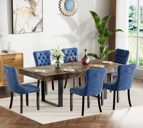 Miniatura 48 de Juego de mesa de comedor extensible marrón de 7 piezas para 6, 63 a 78.74 pulgadas, moderno juego de mesa de cocina y comedor, mesa de comedor Mesa