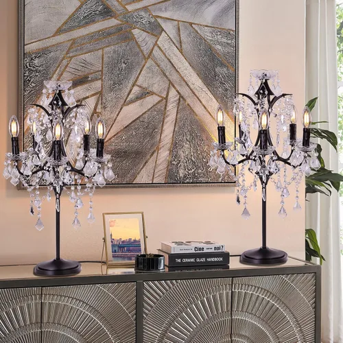 Miniatura 4 de TOCHIC Lámpara de Mesa Tradicional de Granja con 5 Luces, Lámpara de Cristal Artesanal Negra de 30 Pulgadas de Altura para Sala de Estar, Sala