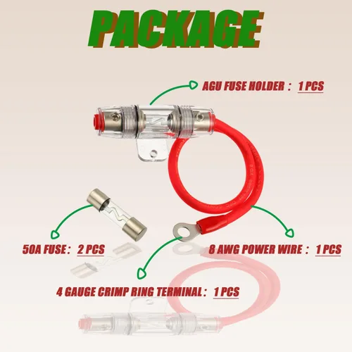 Miniatura 5 de Portafusibles SIGANDG AGU de 50 A con cable de alimentación de 8 calibre AWG de 1 pie - Cobre libre de oxígeno al 99.9%