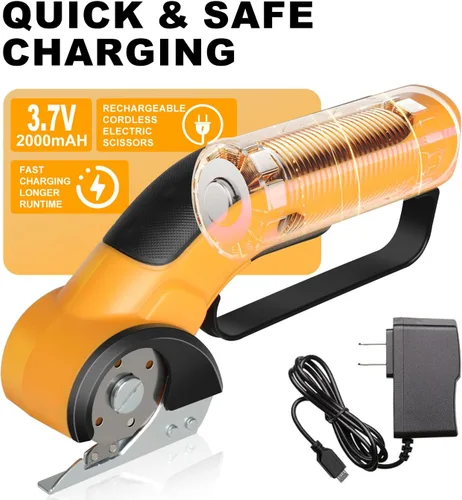 Miniatura 4 de ZFULVO Tijeras Eléctricas Inalámbricas Recargables con 2 Cuchillas y Bolsa de Almacenamiento, Potente Cortador Giratorio de Cajas de Cartón 3.7V