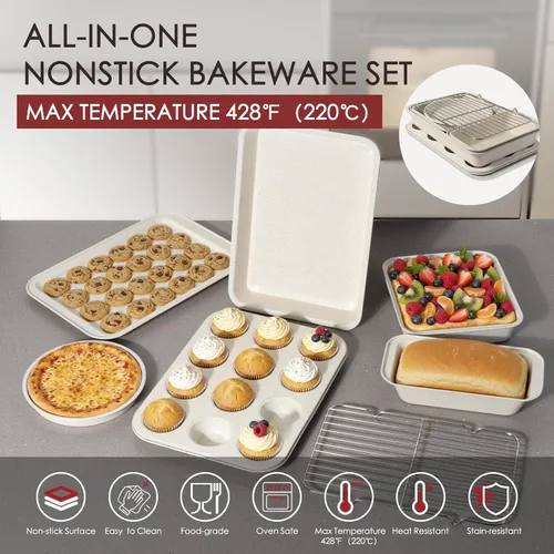 Miniatura 6 de Kikcoin Juego de Ollas y Sartenes Antiadherentes de 31 Piezas para Cocina, Incluye Sartén para Asar, Cacerola, Bandeja para Hornear y Utensilios