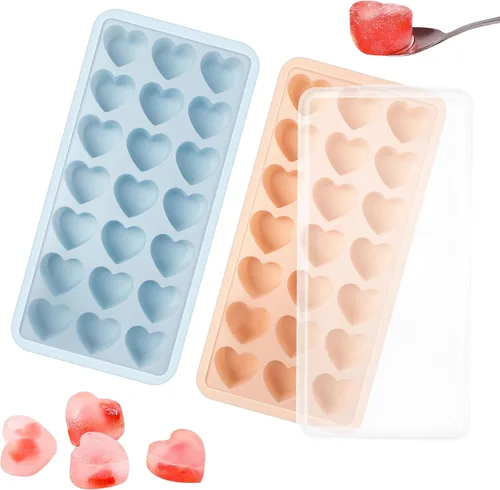 Miniatura 7 de Bandeja de cubitos de hielo en forma de corazón, molde de silicona de 21 agujeros con tapa extraíble flexible para whisky cóctel chocolate Azul