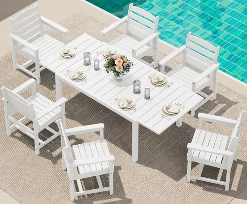 Miniatura 18 de SERWALL Juego de comedor para exteriores de 9 piezas, mesa de comedor expandible de 60 a 83 pulgadas y 8 sillas de polietileno de alta densidad