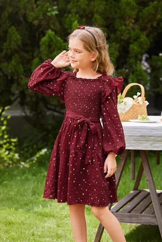 Miniatura 6 de GRACE KARIN Vestido de otoño para niñas, de manga larga, con volantes, escalonado, brillante, vestido de fiesta de invierno para niñas, talla 5-12
